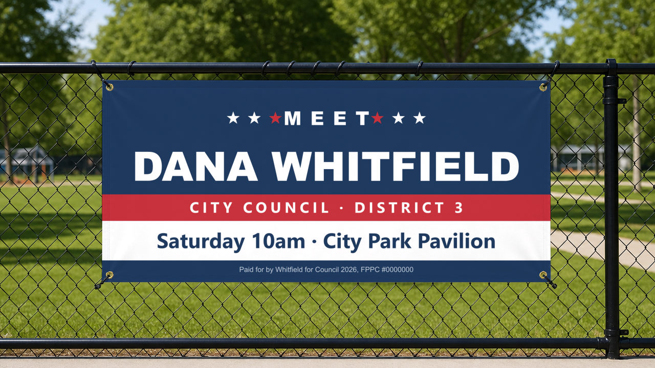 Vinyl banners: 13oz scrim vinyl, single-sided, hemmed with grommets