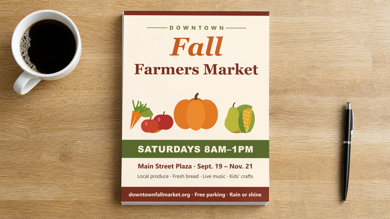 Flyers: 8.5 x 11 in, 100lb gloss text, satin coated, full color both sides