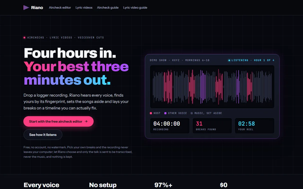 Riano's website, designed and built by Martian Creative